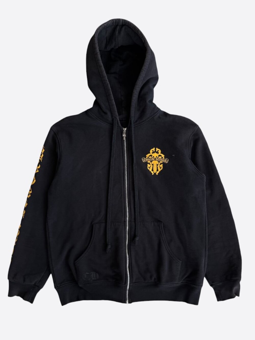 Chrome Hearts Black & Yellow Dagger Logo Zip Up Thermal Hoodie